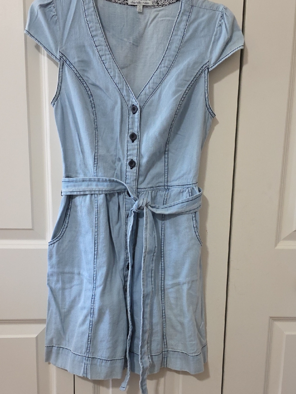 Light Blue Denim Romper with Tie Waist